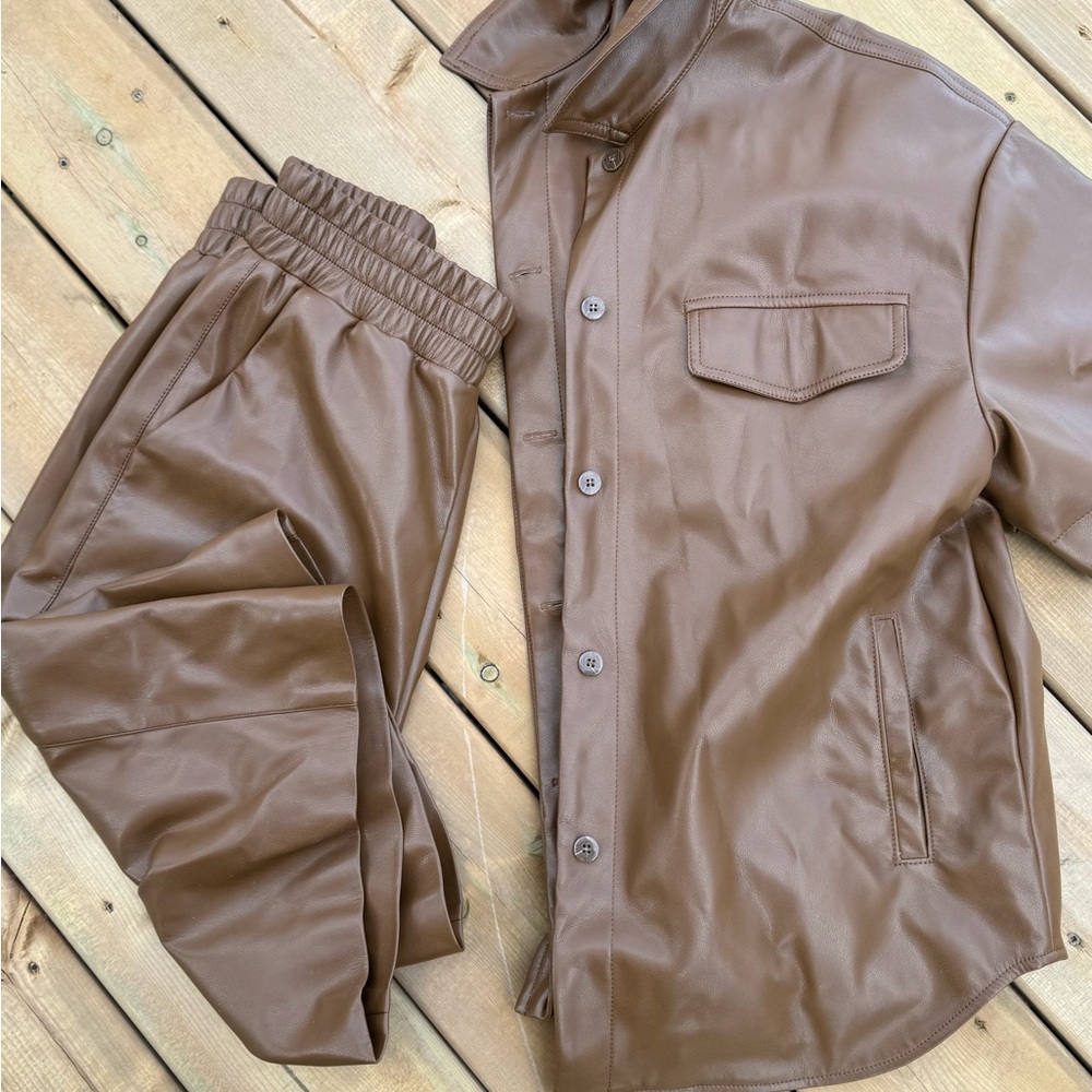 Vegan leather shirt and short set by Jakke.